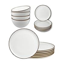 Mora Ceramic Dinner Plates, Salad Plates, Cereal Bowls Bundle. Microwave, Oven and Dishwasher Safe, Scratch Resistant, Modern Dinnerware - Vanilla White