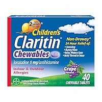 Children's Chewables 24 Hour Allergy Relief, Non Drowsy Kids Allergy Medicine, Grape Antihistamine Chewable Tablets, For Children 2 Years and Older, 40 Count