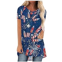 4th of July Womens Cute Heart Tunic Tops Short Sleeve American Flag T-Shirts Summer Casual Loose Fit Blouses for Leggings