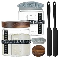 Sourdough Starter Jar 2Pack 35OZ with Ounce Scale Line,Date Marked Feeding Band, Thermometer, Sourdough Jar Scraper, Cloth Cover & Wood Lid, Wide Mouth for Sourdough Bread Baking