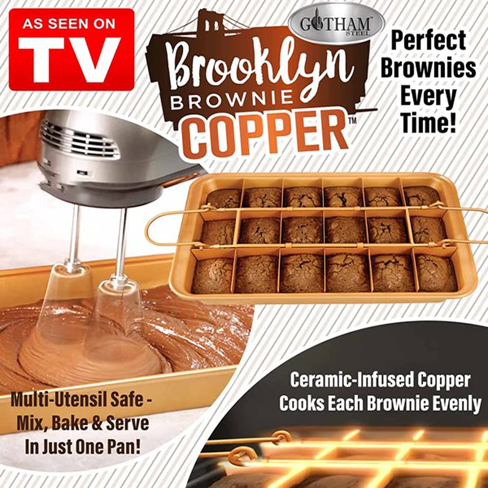 Brooklyn Brownie Copper by GOTHAM STEEL Nonstick Baking Pan with Built-In Slicer, Ensures Perfect Crispy Edges, Metal Utensil and Dishwasher Safe