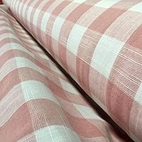 Gingham Linen Checked Linen Fabric Plaid Material Buffalo Black or Blue Check - 55 inches Wide (Sold by The Yard) (Baby Pink & White)