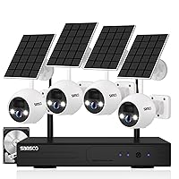 [True Wire-Free] SANSCO Wireless Battery Powered Security Camera System with Solar Panels & 500GB HDD, 10 Channel 2K NVR Recorder, (4) 4MP Outdoor WiFi IP Cameras, 2 Way Audio, PIR Smart Detection