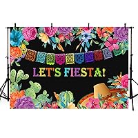 MEHOFOTO 7x5ft Let’s Fiesta Black Backdrop Cinco De Mayo Mexican Festival Floral Birthday Photography Background Colorful Flower Cactus Decoration Event Table Decor Banner Background Photo Booth Props