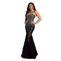 Women's Sexy V-Neck Spaghetti Straps Mermaid Maxi Evening Dress, Lace-up High Split Bodycon Formal Gown