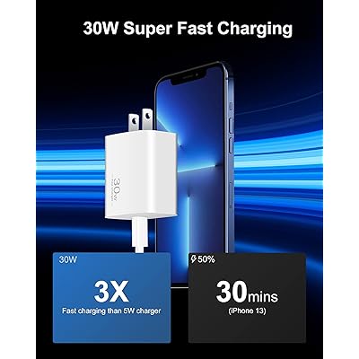 30W USB C Fast Charger for MacBook Air 13/12 inch M1/M2, 2022 2020 2019  2018 Laptop, iPhone 15/Pro Max/Plus, iPad Pro 12.9, 11 inch, Air 4th 5th,  PD