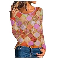 Womens Patchwork Long Sleeve Tops Color Block T Shirt Casual Crew Neck T-Shirt Loose Fit Blouse Tunic Tee Pullover