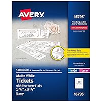 Avery Printable Tickets with Tear-Away Stubs, 1.75