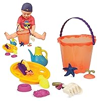 B. toys- Shore Thing Large Bucket Set- Water Play Large Beach Playset – Large Bucket Set (Papaya) with 11 Funky Sand Toys for Kids– 18 months+