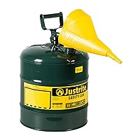 Justrite 7150410 Type I Galvanized Steel Oils Safety Can with Funnels Value Packages, 5 Gallon Capacity, Green