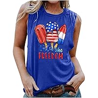 Womens American Flag Popsicle Tank Tops Funny Graphic Tee 4th of July Tops Summer Casual Sleeveless Loose Fit Tanks