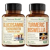 Glucosamine Chondroitin MSM + Turmeric Boswellia Ginger Bundle. Occasional Joint Discomfort Relief, Balanced Inflammation, Strong Cartilage and Tissue Support, Antioxidant Properties