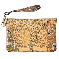 Makeup Bag 9.5 x 6 inch Print PU Leather Toiletry Zipper Travel Case Cosmetic Famous Gustav Klimt The Tree of Life Painting Strap Accessories Storage Art Purse Pouch Portable Organizer Design