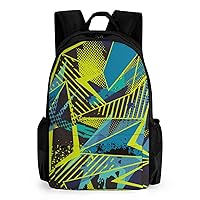 Geometric Grunge Urban 17 Inch Laptop Backpack Large Capacity Daypack Travel Shoulder Bag for Men&Women