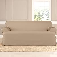 SureFit Heavyweight Cotton Duck T-Cushion Sofa Slipcover, One Piece Full Length Relaxed Sofa Cover with Corner Ties, Machine Washable, Khaki Color,Pacific Blue