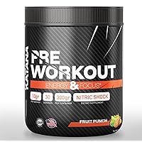 Pre Workout Supplement - Fruit Punch - Nitric Shock Energy - 30 Servings - Focus - Gains - Endurance - Men and Women- 175mg Caffeine