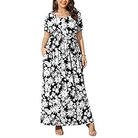 BISHUIGE Women Summer XL-6X Plus Size Maxi Dress Long Dresses with Pockets