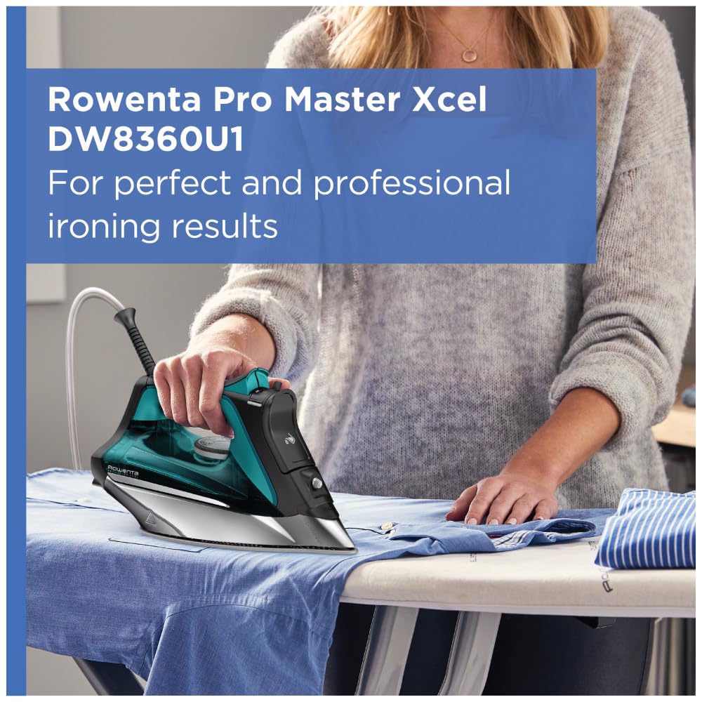 Rowenta Pro Master Stainless Steel Soleplate Steam Iron for Clothes 400 Microsteam Holes, Cotton, Wool, Poly, Silk, Linen, Nylon 1775 Watts Ironing, Garment Steamer, Powerful Steam DW8360