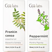 Frankincense Oil for Skin & Peppermint Oil for Hair Set - 100% Natural Therapeutic Grade Essential Oils Set - 2x0.34 fl oz - Gya Labs