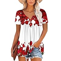 Mystry Zone Womens Henley V Neck Casual Blouse Button Down T Shirts Flare and Flowy Tops