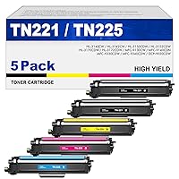 TN221 TN225 Toner Cartridge 5 Pack - Replacement for Brother tn221 Toner cartridges TN221BK TN225 Compatible with Brother MFC-9130CW Toner, HL-3170CDW Toner, HL-3140CW HL-3180CDW MFC-9330CDW Printer
