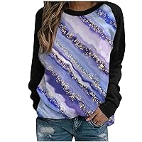 Fall Shirts For Women 2023 2024 Tie Dye Patchwork Sweatshirt Tops Long Sleeves Round Neck Fall Spring Cloth Daily