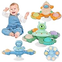 3PCS Suction Cup Spinner Toy for Baby, Spinners for 2 Year Old Boy Girl, Plane Travel Toddler Sensory Toy, Suction Fidget Spinner for Baby Bath, Sensory Toys for Toddlers 1-3 Year Old