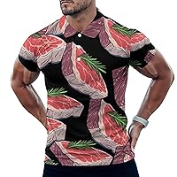 Food Steak Men's Polo Shirt Casual Golf Polo Shirt Short Sleeve Sports T-Shirt