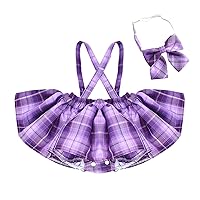 ACSUSS Toddler Baby Girls Plaid Overall Suspenders Skirt Elastic Shoulder Straps Criss Cross Back Dress Bowtie School Uniform
