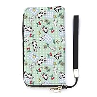 Cow Picture Women's PU Leather Zip Around Wallets Handbag Cellphone Purse Card Holder With Wristlet Strap