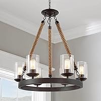 6-Light Rustic Dark Brown Wagon Wheel Chandelier for Dining Areas, Bedroom, Kitchen Area, Living Room