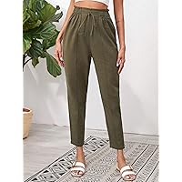 Women's Dress Knotted Paperbag Waist Cigarette Pants (Color : Army Green, Size : X-Small)