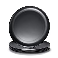 Bruntmor Plastic Kitchen Dinner Plates Set of 6-9 inches Black Modern Plates - Hard Plastic Dining Kitchen Plate Set for Dessert, Salad, Appetizer or Small Lunch - Durable Matte Surfaced Plates