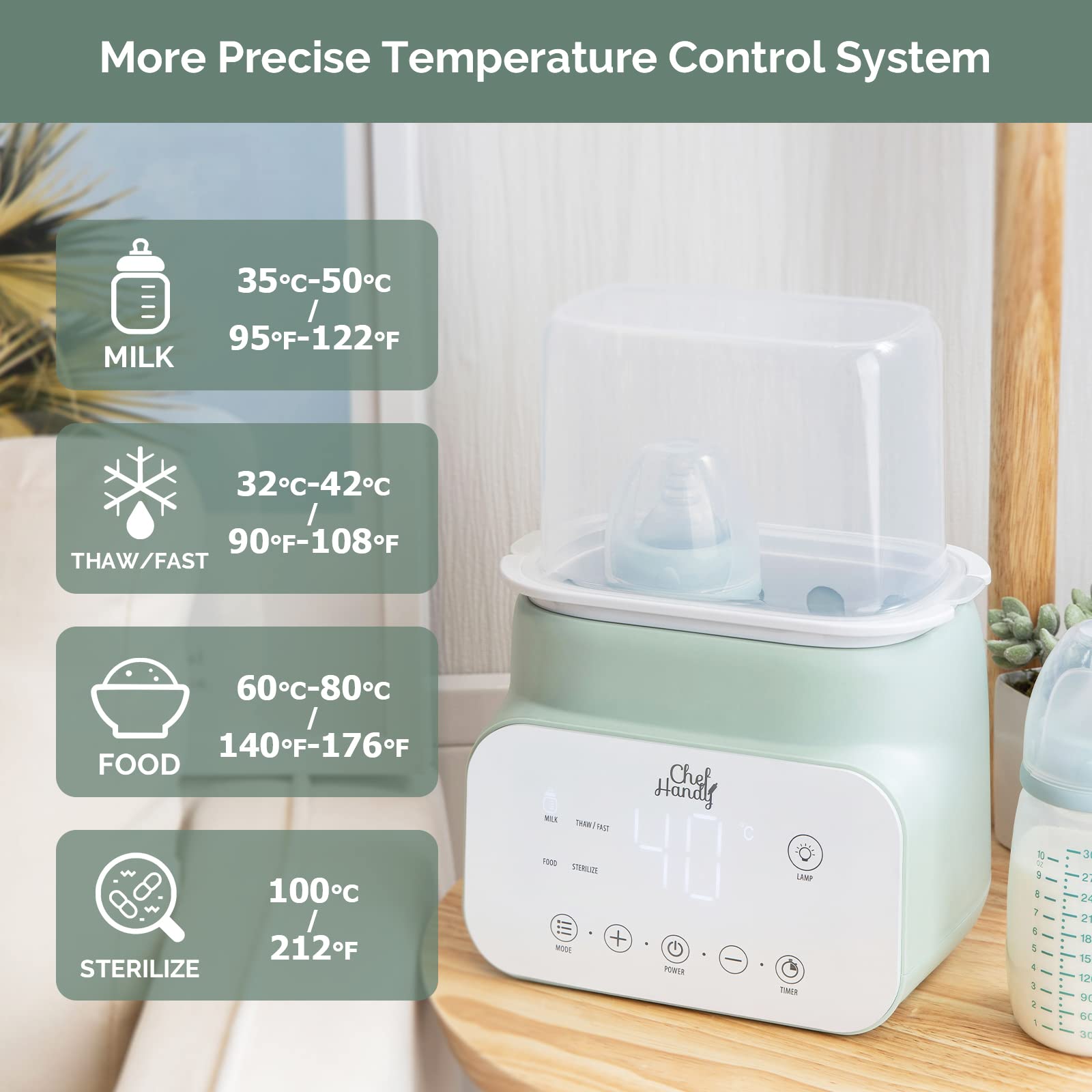 Baby Bottle Warmer, 7 in 1 Fast Bottle Warmer for Breastmilk, Food Heater&Thaw with Timer, Formula Milk Warmer with LCD Display, Accurate Temperature Control, Bottle Warmer for Baby Milk and Formula