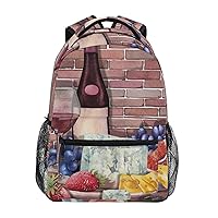ALAZA Bottle Glass Of Red Wine Grape Backpack for Women Men,Travel Trip Casual Daypack College Bookbag Laptop Bag Work Business Shoulder Bag Fit for 14 Inch Laptop