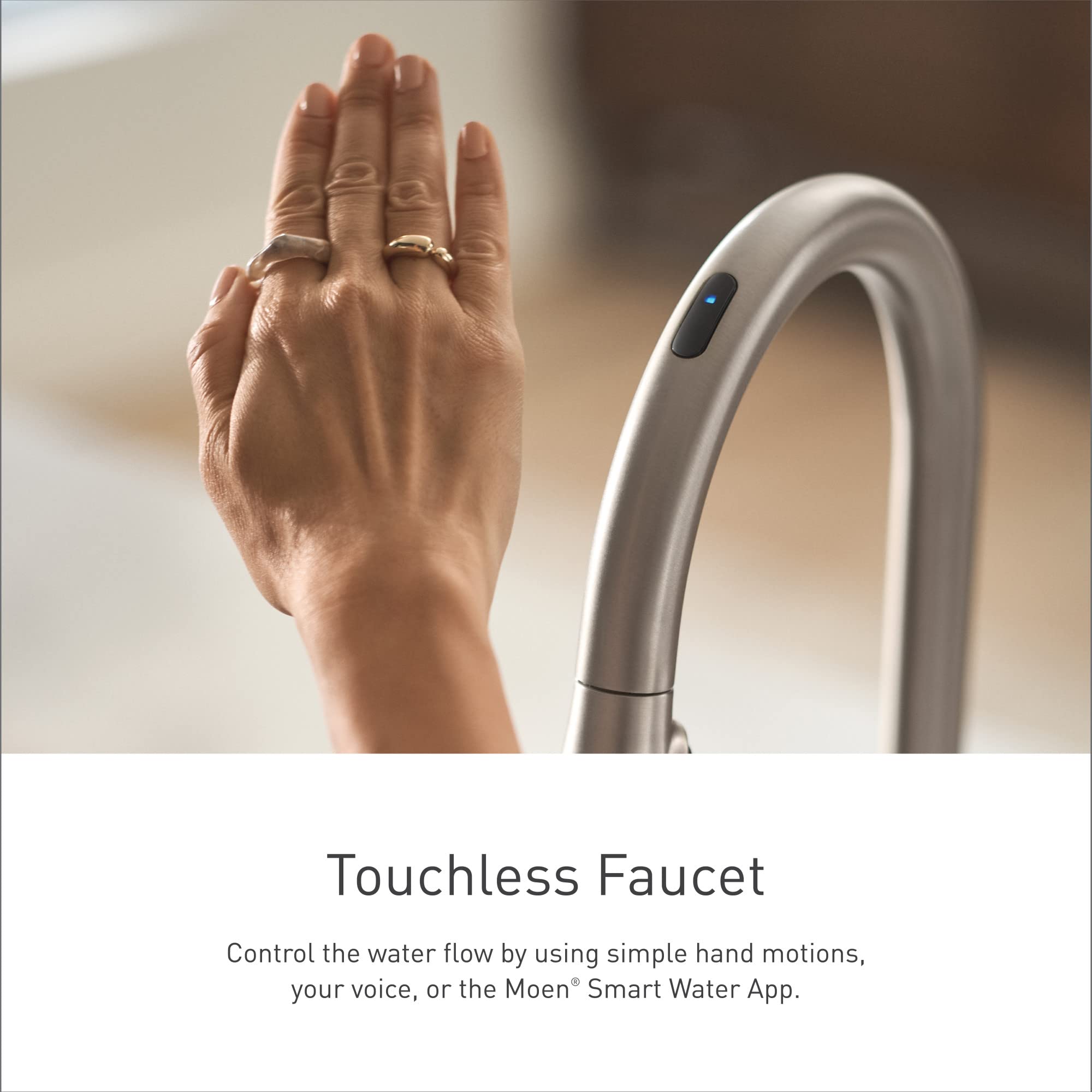 Moen 7864EVBG Sleek Smart Touchless Pull Down Sprayer Kitchen Faucet with Voice Control and Power Boost, Brushed Gold