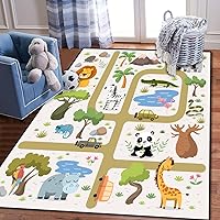 Kids Play Area Rugs Tropical Maze Animals Park Cartoon African Carpet Rug Kids' Bedroom Playroom Nursery Decor for Boys Girls Learning Playing 5x8ft