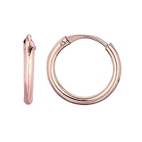 14K Rose Gold 1X10mm Shiny Round Tube Endless Hoop Earring with Hinged Clasp