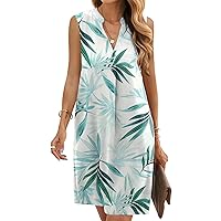 QACOHU 2024 Summer Dresses for Women Sleeveless Beach Floral Tshirt Sundress Casual Tank Dress S-2XL
