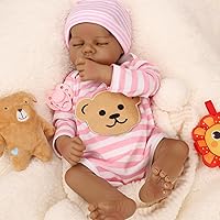 Realistic Reborn Baby Dolls, Silicone Full Body Real Life Baby Girl, Black Lifelike Reborn Babies with Feeding Kit & Gift Box for Kids Age 3+