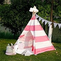 Children's Canvas Tepee Set with Travel Case - Pink Stripes