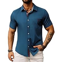 PJ PAUL JONES Men's Casual Dress Shirts Wrinkle-Free Short Sleeve Button Down Untucked Dress Shirt with Webbing Pocket
