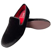 Men's Velvet Loafers Slip-on Dress Shoes with Gold Buckle Penny Loafer Red Slippers Flats