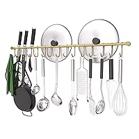304 Stainless Steel Kitchen Utensil Hanger - 30 Inch Wall Mount with 15 Noiseless Sliding Hooks, Pots and Pans Hanging Rack, Organizer Storage Perfect for Organizing Cooking Tools, Golden