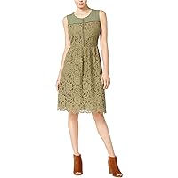 Womens Lace Overlay Mixed Media Cocktail Dress Green 2