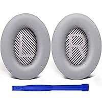 SoloWIT Replacement Earpads Cushions for Bose QuietComfort 35 (QC35) & Quiet Comfort 35 II (QC35 ii) Headphones, Ear Pads with Softer Leather, Noise Isolation Foam, Added Thickness (Silver)
