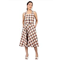 Women's Cotton Checkered Midi Dress