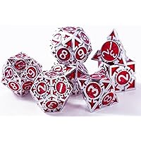 Metal DND Dice Set D&D Dungeons and Dragons Dice, Large Role Playing Polyhedral D&D Dice Sets, Red Weighted Metallic D and D Dices Set, MTG RPG Dice DND with D & D Dice Gifts Box