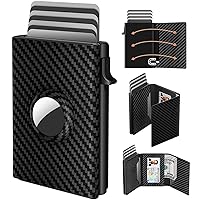 AirTag Wallet for Men, Slim Mens Wallet for AirTag | Genuine Leather Card Holder Compatible with Apple Air Tag | RFID Blocking | Carbon Fiber | ID Window | Cash Slot | Minimalist - Holds 10-15 Cards