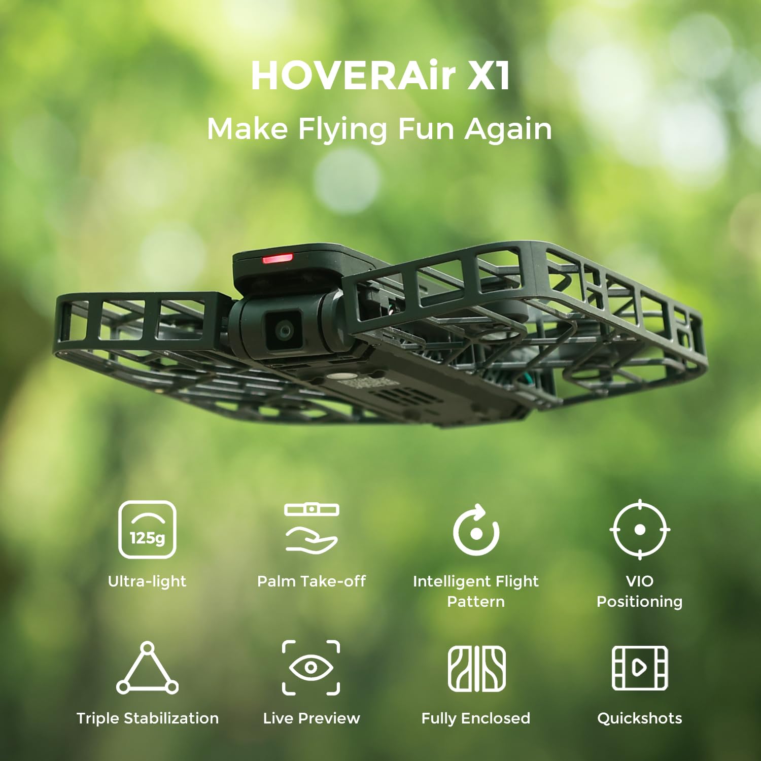 HOVERAir X1 Self-Flying Camera, Pocket-Sized Drone HDR Video Capture, Palm Takeoff, Intelligent Flight Paths, Follow-Me Mode, Foldable Action Camera with Hands-Free Control Black (Standard Combo)